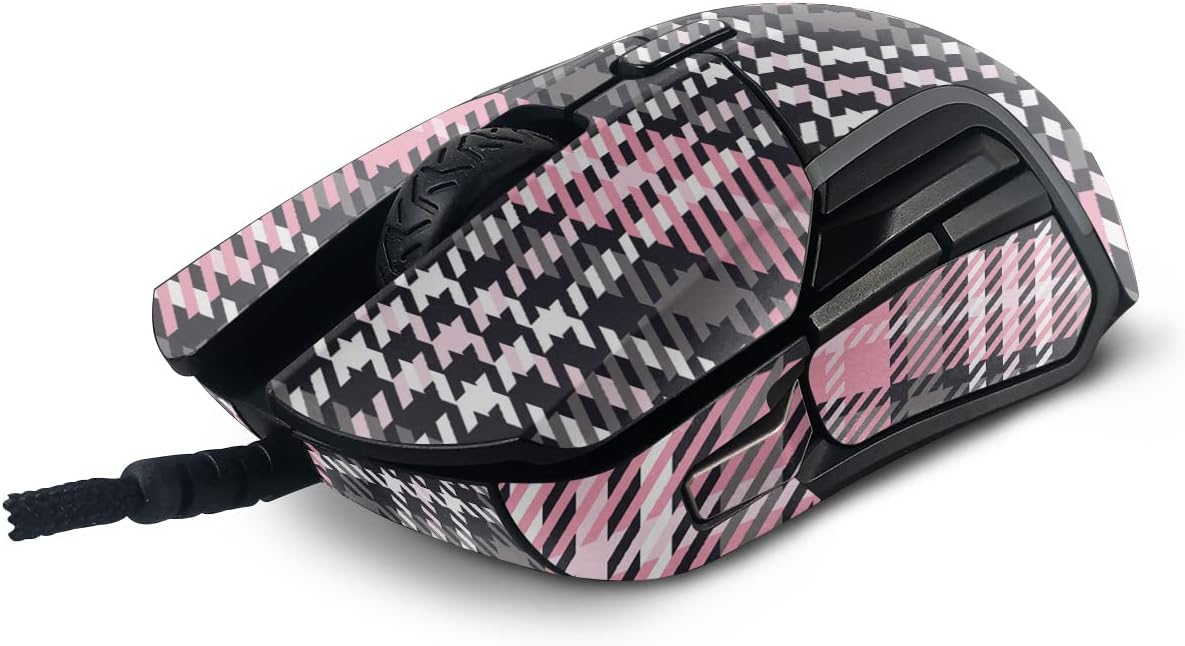 MightySkins Skin SteelSeries Rival 5 ゲーミングマウス対応 - ピンクの格子縞 | 保護性、耐久