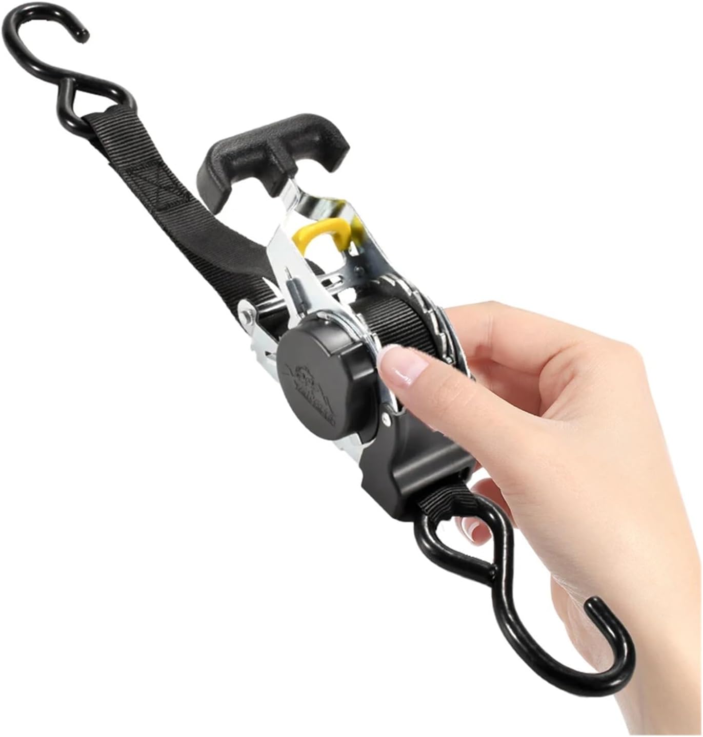 Lashing Straps Load Lugga Strap with S Hook Ratchet Tensioner Belt Tie Down Retractable Ratchet Straps for Trailers Vehicles Boat for Vans Trucks Trailer Truck Cargo(Black 2Batteries)