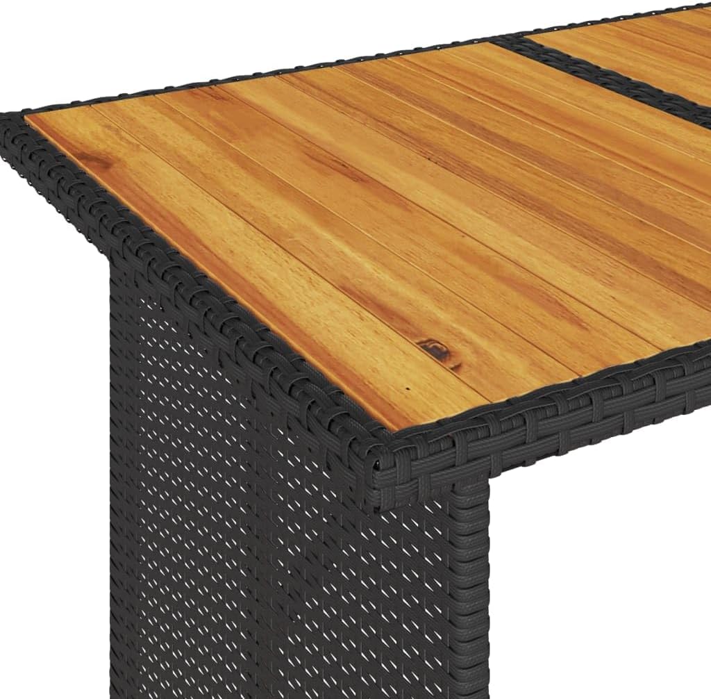 Garden Coffee Table Black and Natural Wood with Powder-Coated Steel Frame, Rectangular 43.3 x 26.8 in Patio Furniture for Outside Use, Durable Outdoor Patio Table for Balcony, Garden