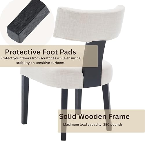 Miniatura 5 de Juego de 4 sillas de comedor tapizadas modernas, con respaldo medio, sillas de comedor y cocina color beige granja, sillas laterales sin brazos de