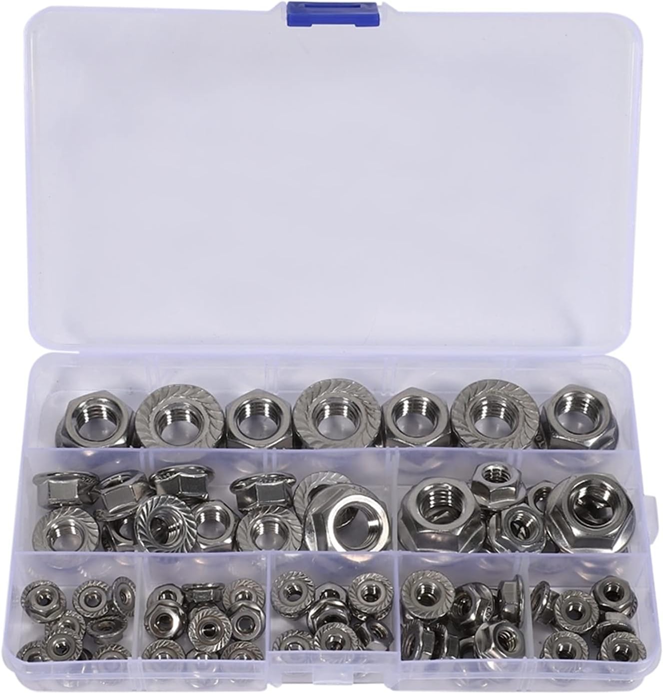 YANGQI yaoqijie 80Pcs Hexagon Flange Nuts Assortment Kit 304 Stainless Steel 6-32 8-32 10-24 10-32 1/4 Inch-20 5/16 Inch-18 Lasting (Color : Silver)