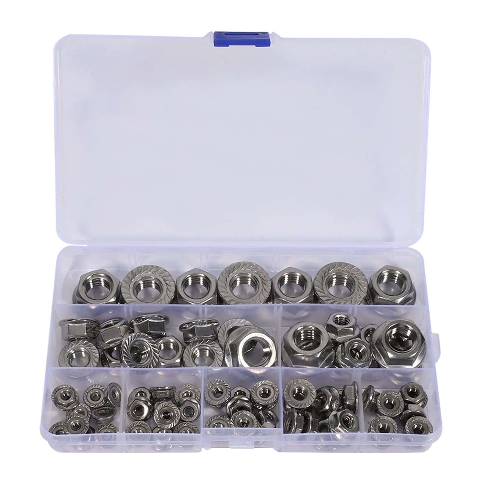 YANGQI yaoqijie 80pcs Hexagon Flange Dadi assortimento Kit 304 Acciaio Inox 6-32 8-32 10-24 10-32 1/4 pollici-20 5/16 pollici-18 Lasting (Color : Silver)
