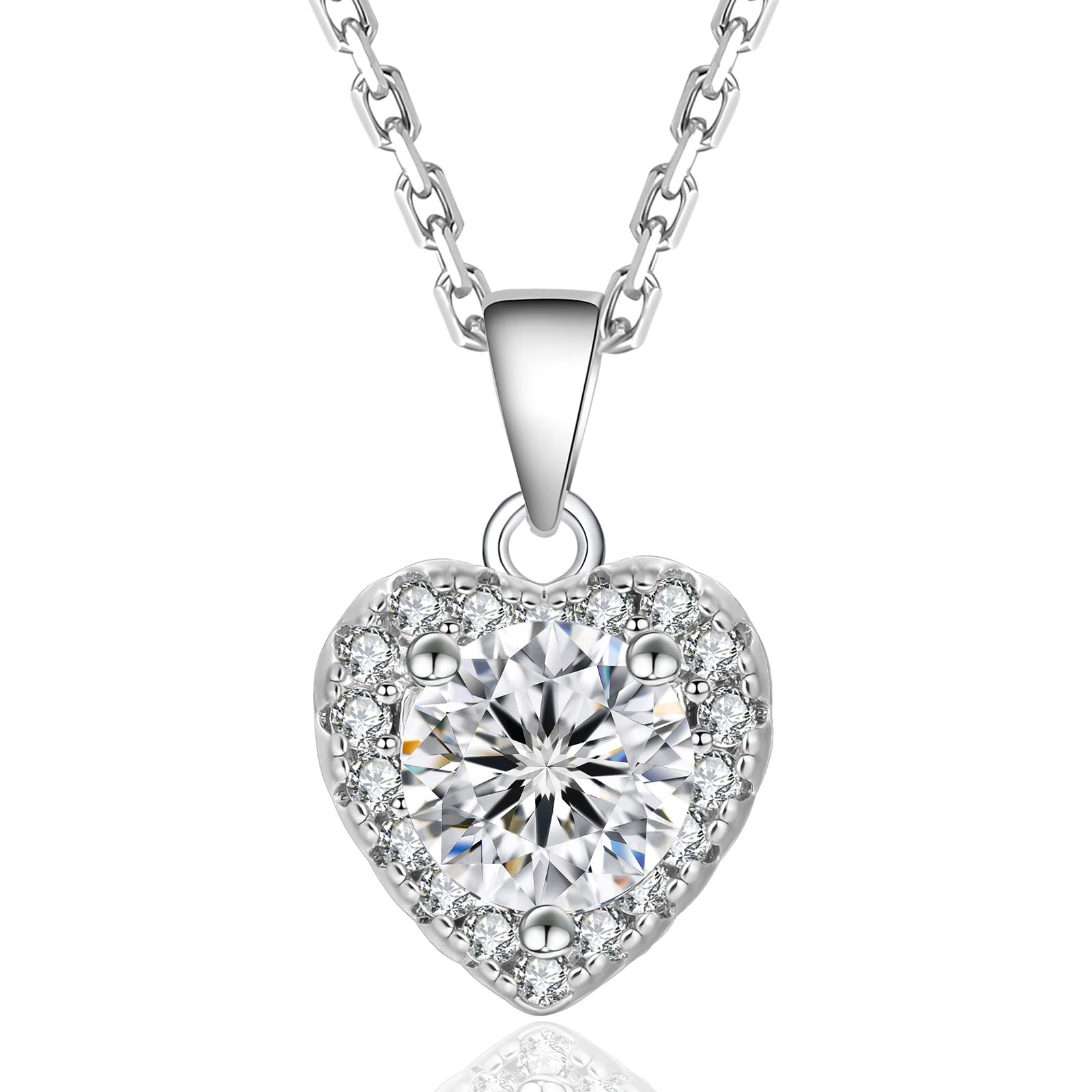 Moissanite naszyjnik 1,0 ct szlif brylantowy wisiorek srebro wysokiej próby 925 pozłacane, 1,2 mm łańcuszek kotwiczny 45 + 5 cm, wygląd diamentu, w zestawie szkatułka na biżuterię i pudełko prezentowe