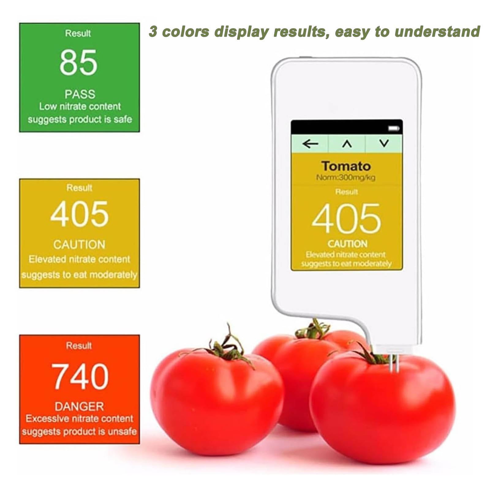 Analizador Digital De Nitratos En Alimentos, Detector De Residuos De Pesticidas para Frutas, Verduras, Carne Y Pescado, Medidor De Tds/ppm De Alta Precisión para La Calidad del Agua Potable,
