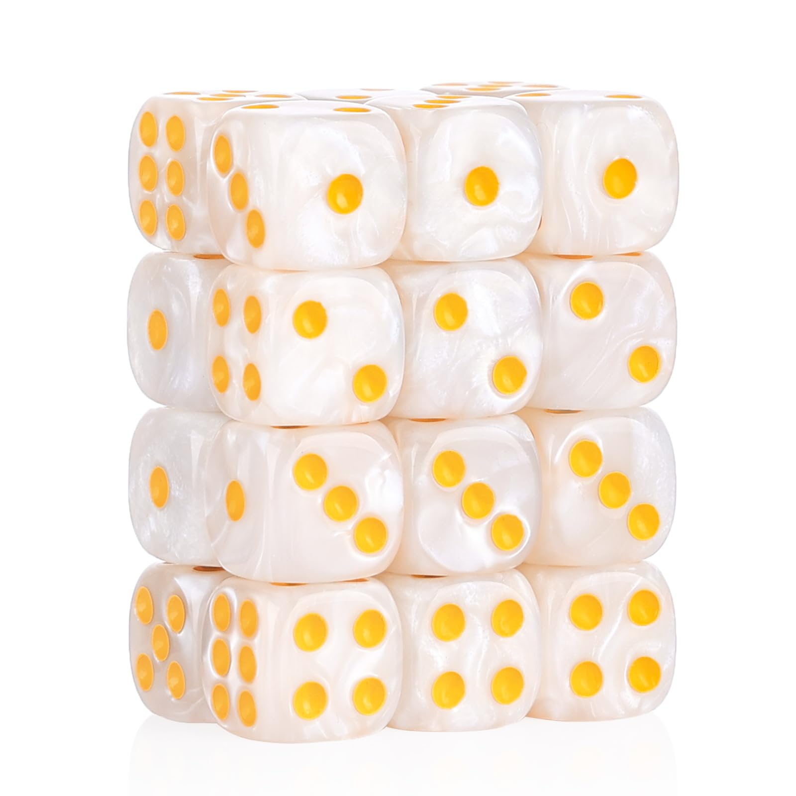 View 1 of ***ONLY 10***
24 of Pack 16MM 6 Sided Dice Set,Pearl Pattern D6 Game Dice Set, 6 Sided Standard Dices for Yahtzee, Bunco or Teaching Math,with Portable Dice Pouch(White Pearl)