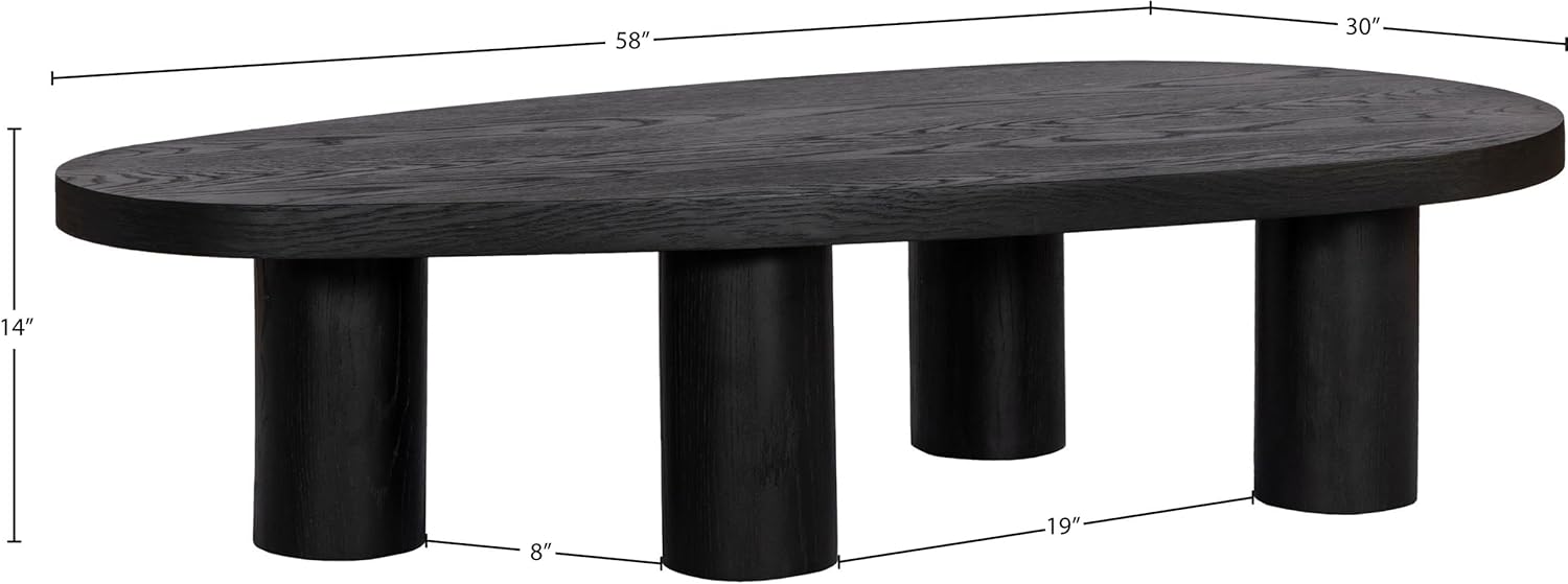 Meridian Furniture 291Black-C Beekman Collection Art Deco Coffee Table with Solid Oak Wood, Black Finish, 58" W x 30" D x 14" H, Black
