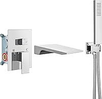 Vista 15 de Airuida Grifo de bañera de montaje en pared con boquilla de cascada, grifo de bañera montado en la pared con ducha de mano de una sola manija, juego