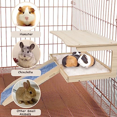 ChezMax Esconderijo de porquinho da índia, cama de animais pequenos de madeira natural, brinquedos d