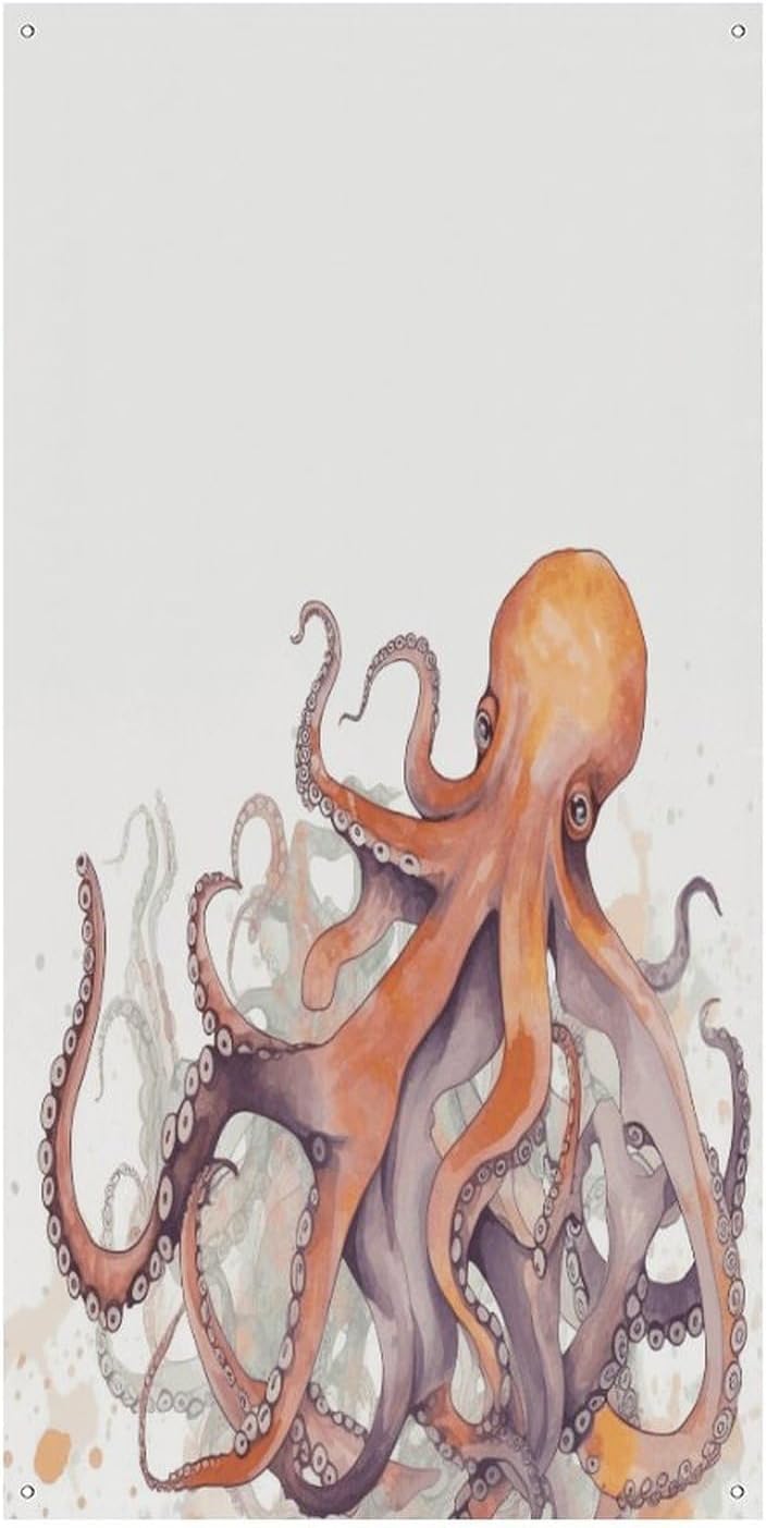Octopus Tentacles Door Cover Decoration Exquisite Door Banner Background Porch Sign Picture Anti-fading Front Door Backdrop Decor for Holiday Themed Party Decor Supplies 70x35 In