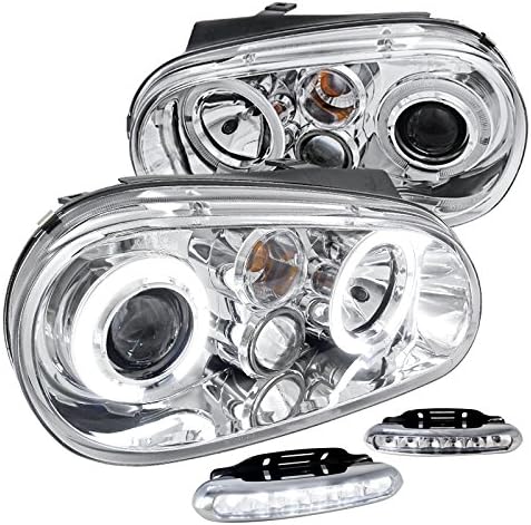 Chrome Twin Halo Projector Headlights+LED Bumper DRL Fog Lamps Made For 1999-2004 Golf GTI MK4