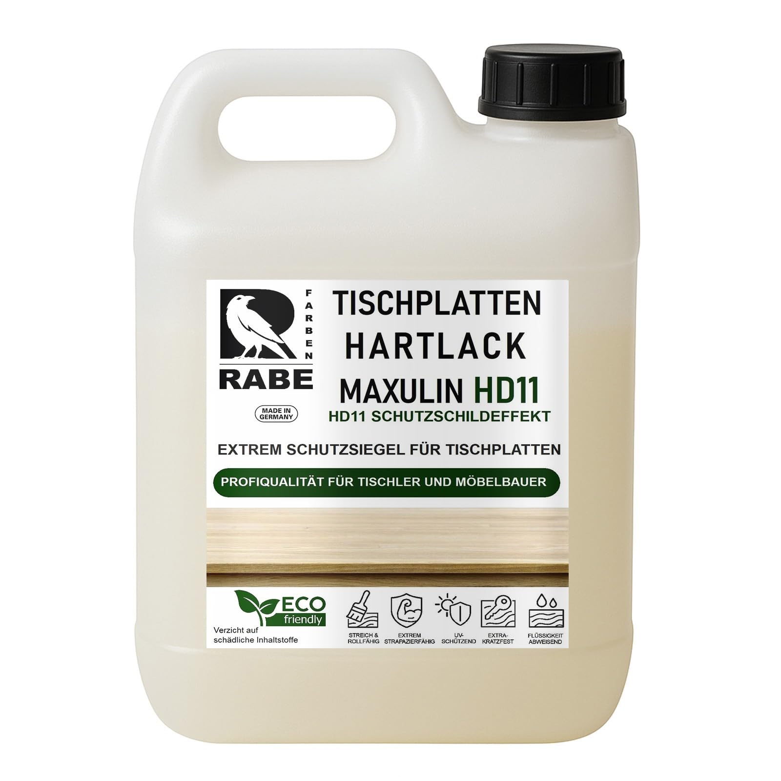 RABE Hartlack Seidenmatt MAXULIN HD11 für Tischplatten Thekenlack Holzlack Klarlack farblos Möbel Lack Eiche uvm (Farblos, 2,5 Liter)