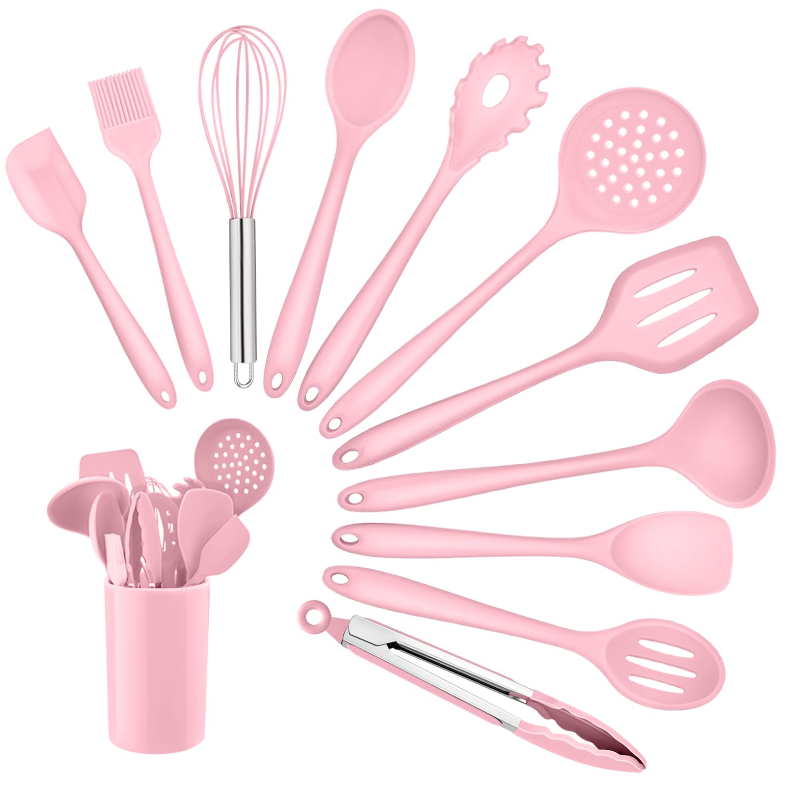 Homikit Juego de utensilios de cocina de silicona, 12 unidades, color rosa
