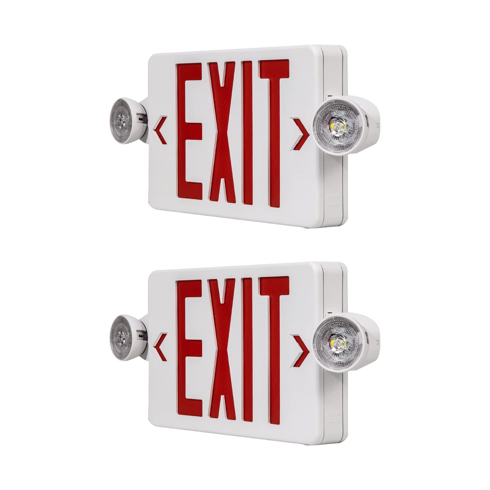 CM MZY Red Emergency Light with Two Adjustable Heads, Exit Sign with Battery Backup, US Standards, UL Certified, Combo for Business, AC 120/277V, 2 Pack