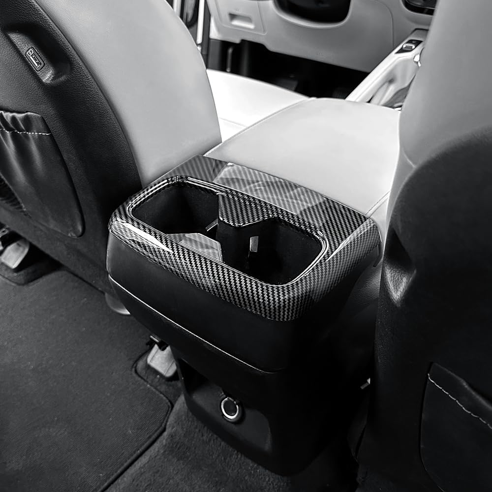 Car Rear Armrest Cup Holder Trim Cover Compatible with KIA Telluride 2020-2025 Accessories, Scratch-Resistant Car Interior-Carbon