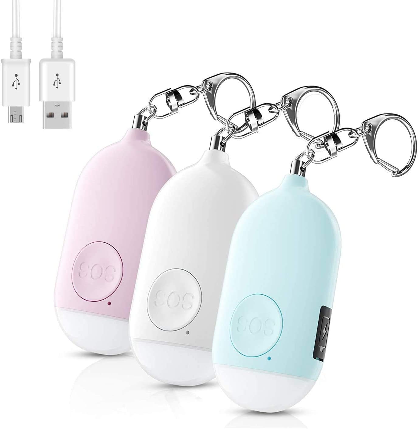 3pcs SOS Keychain Alarm for Women, Men, Elderly and Kids, Personal Keychain Alarm Siren – Safesound Personal Protection Safety Device – Small and Compact Design – USB Rechargeable (Multicolor)