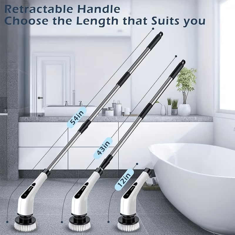 Image of Cordless Electric Spin Scrubber with Adjustable Extension Handle, Rechargeable Cleaning Brush Set with 5 Replaceable Heads, Waterproof Power Scrubber for Bathroom, Floor, Tile, Kitchen & Car Cleaning