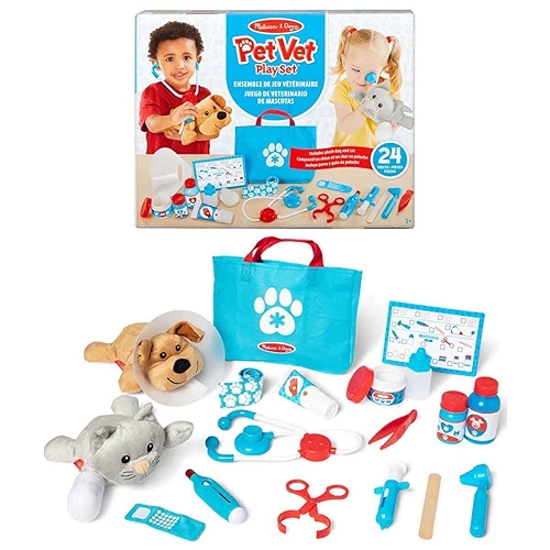 SUNNY, Melissa & Doug, Playset Veterinário com 2 Pelúcias e 24 Peças, Acima de 4 anos
