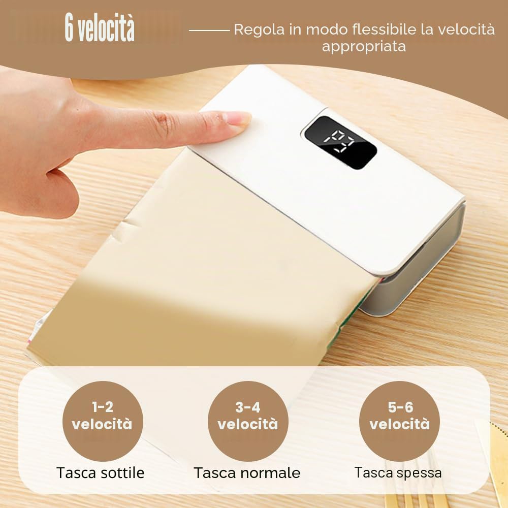 Sigillatore Mini Sigillatrice per Sacchetti Rapida a 6 Velocità USB Sigilla per Sacchetti di Plastica per Snack e Caramelle per Mantiene Cibo Fresco