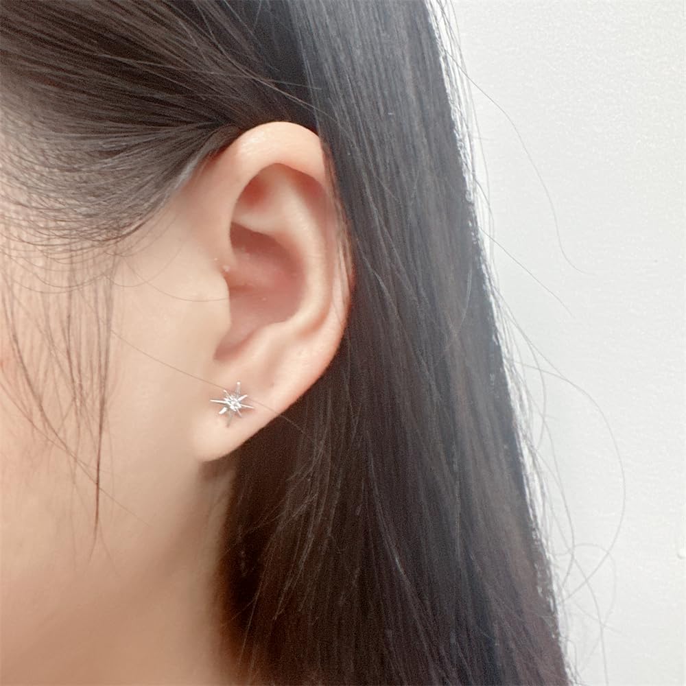 20g Star CZ Screw Flat Back Small Stud Earrings for Women Men Stainless Steel Silver Plated Stars Cartilage Tragus Piercing Little Studs Hypoallergenic Fashion Trendy Jewelry Birthday Gift
