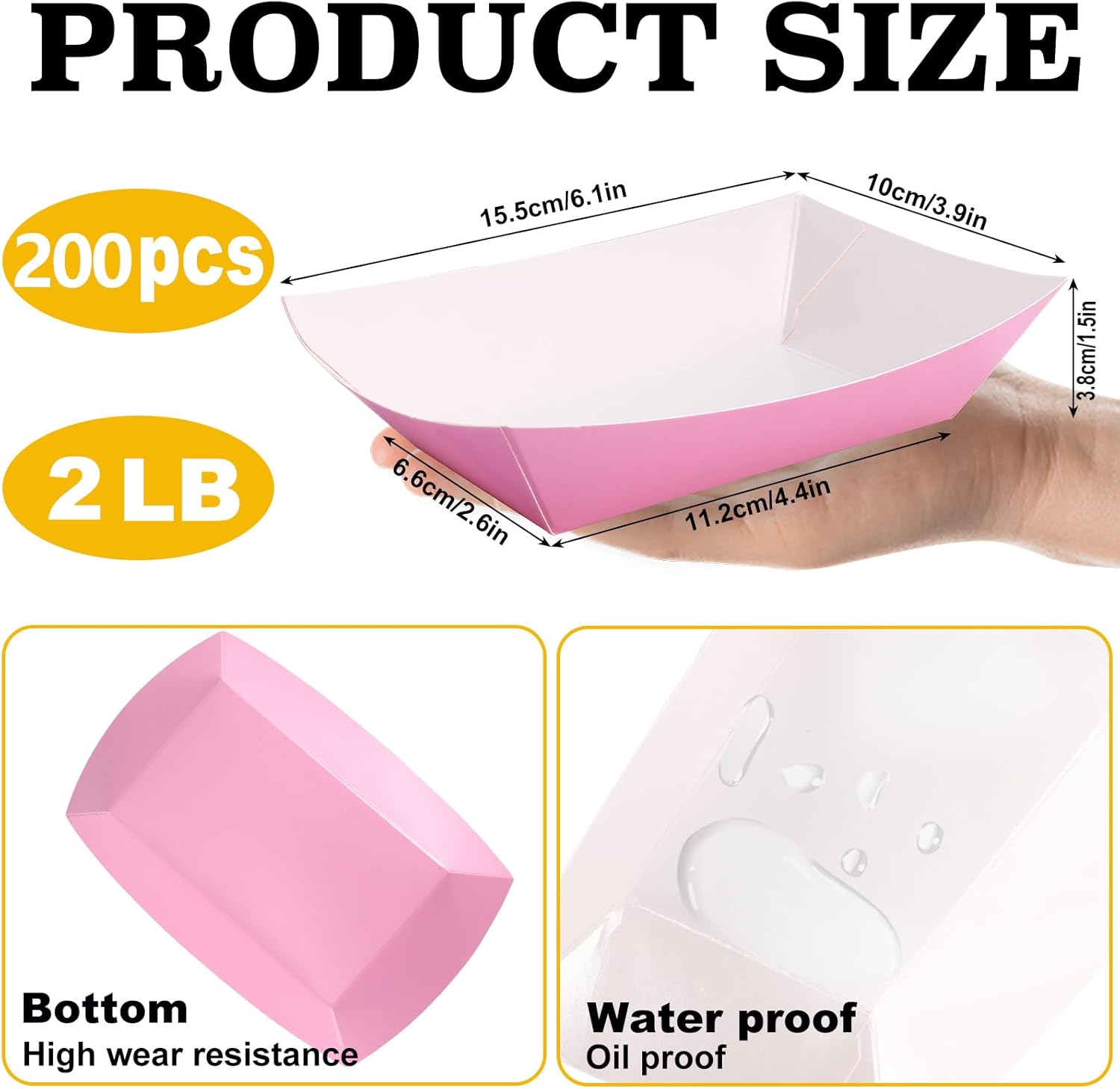 Paper Food Trays, 200 Pcs 2 Lb Disposable Food Boats - Pink Nacho & Hot Dog Trays for Party, Picnic, Carnival Supplies - Holds Nachos, Fries, Cheese Sauce thumbnail