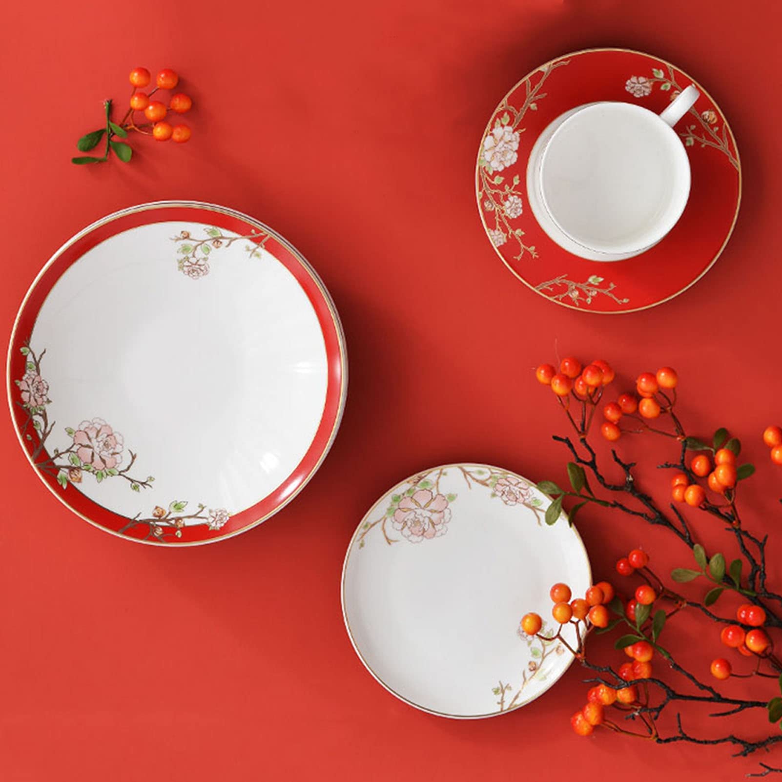 H3TF5J Zestaw stołowy kwiatowy, 12 sztuk ceramicznych zastawy stołowej, rozbijanie i trwałe projekt, sejf zmywarki, odpowiedni na przyjęcia weselne