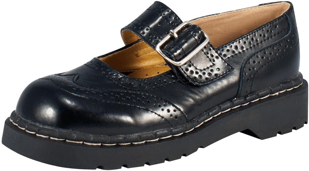 Leather Brogue Mary Janes Shoes for Women, Round Toe Ankle Strap Oxford Dress Shoes