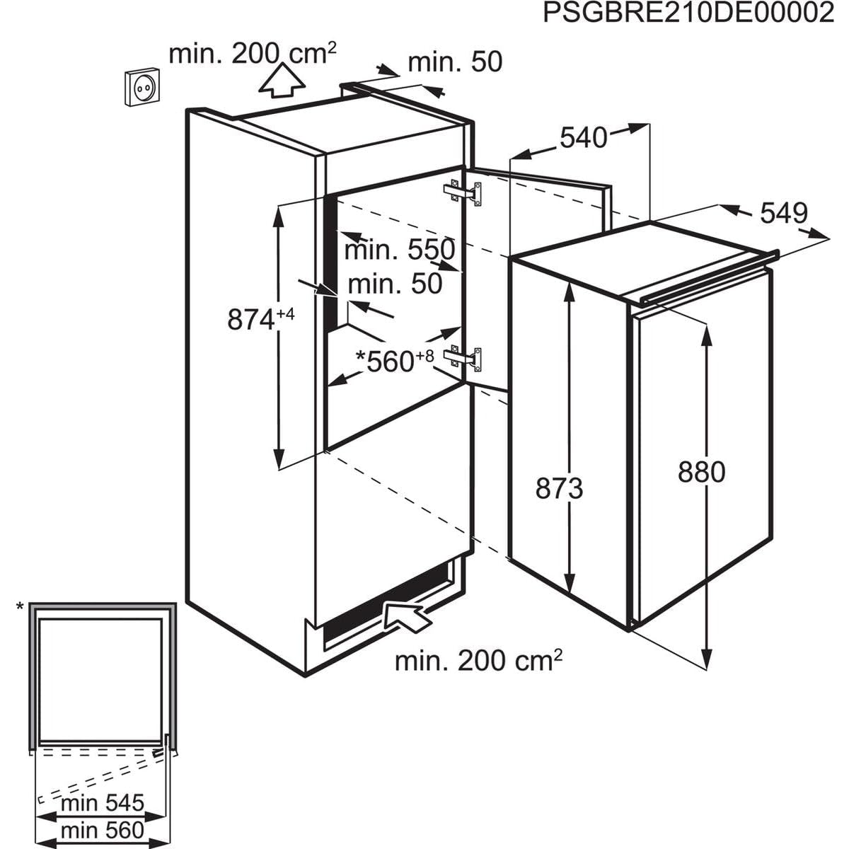 AEG OSK5O88ES Einbaukühlschrank, Nischenhöhe 88 cm, 142 l, Schlepptürtechnik, ohne Gefrierfach