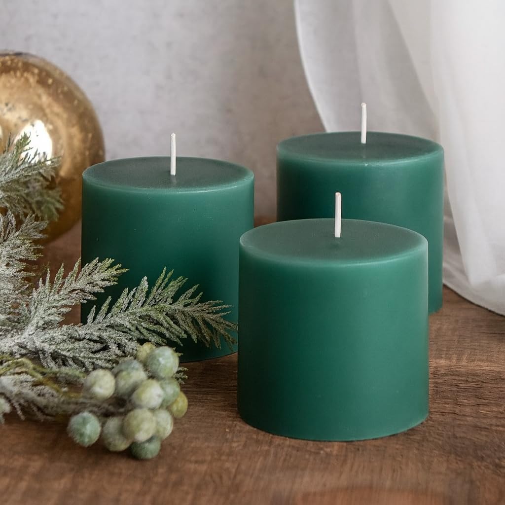 Pure Source India Paraffin Wax Scented Pillar Candles for Home Decor Smokeless & Dripless Candle (Lemon Grass - Green) Set of 3.-image-45