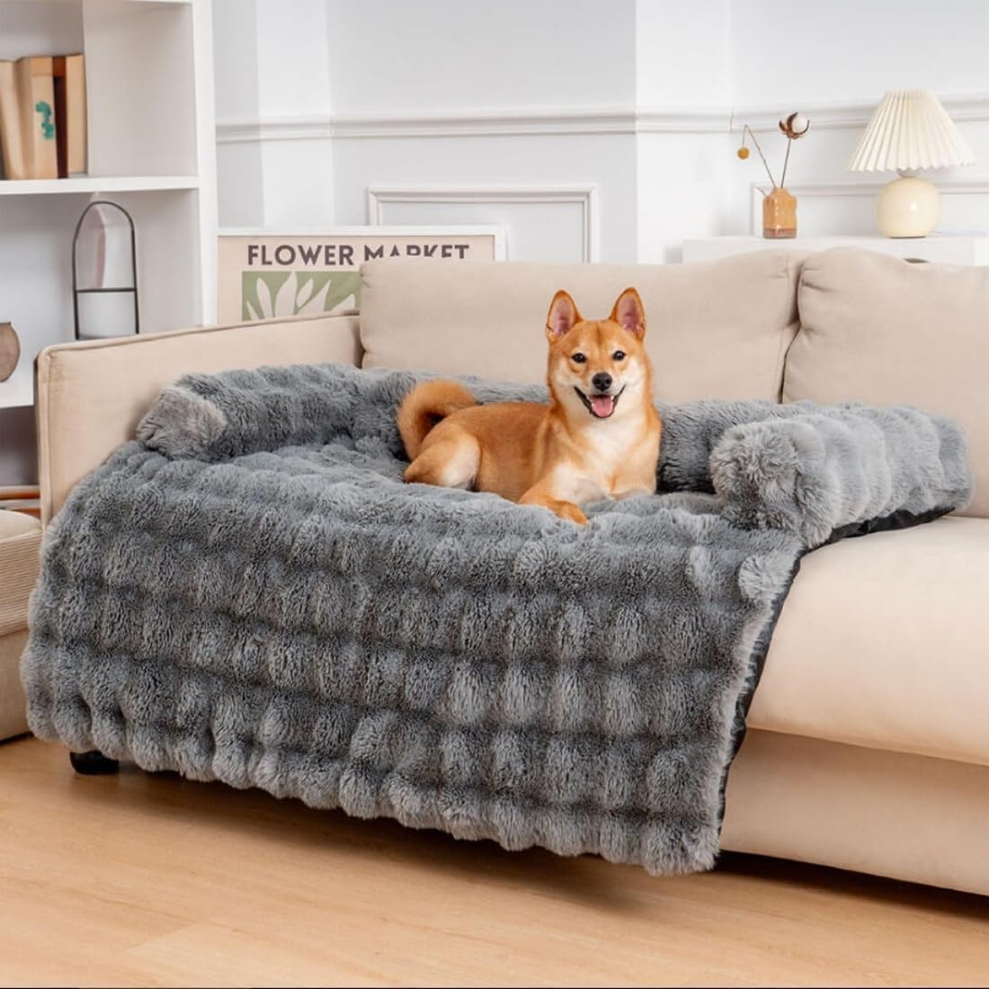 Luxuriöses Cozy Kuscheliges Hundebett Sofabett, Weich Hundebett Auto mit Erhöhte Ränder, Hundedecke Couch Wärme Couchbezug, waschbar,Rutschfeste Unterseitefür Sofa Boden Auto (A,L(95 x 85 x 16 cm))