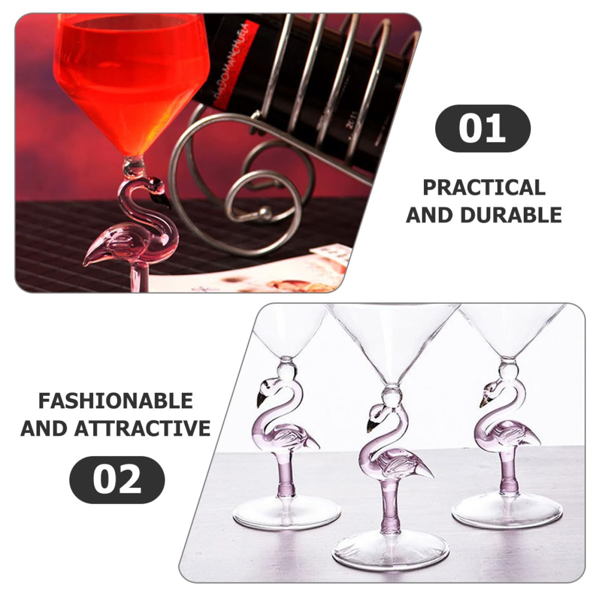 TOYANDONA Verres à Vin en Verre Rose Lot de 2 Design Flamant Capacité 330 Ml, Résistants à L'usure pour Fêtes et Ktv