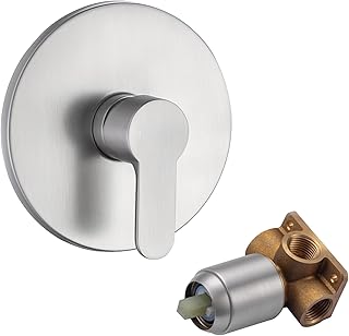 BANGPU Shower Handle Valve Wall Mount Bathroom Shower Mixer Valve Single Function Round Shower Valve Hot and Cold Mixer Shower Control Valve Kit, Brushed Nickel