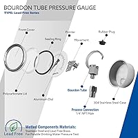 Vista 4 de SENCTRL Medidor de baja presión relleno de líquido de glicerina libre de plomo de 160 Psi, tamaño de esfera de 2.5", montaje inferior NPT de 1/4