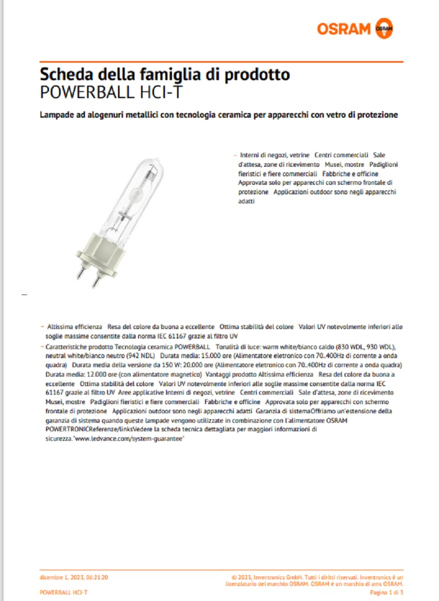 Amazon | OSRAM HCI-T(水銀灯系) POWERBALL 透明形 150W NDL(4200K
