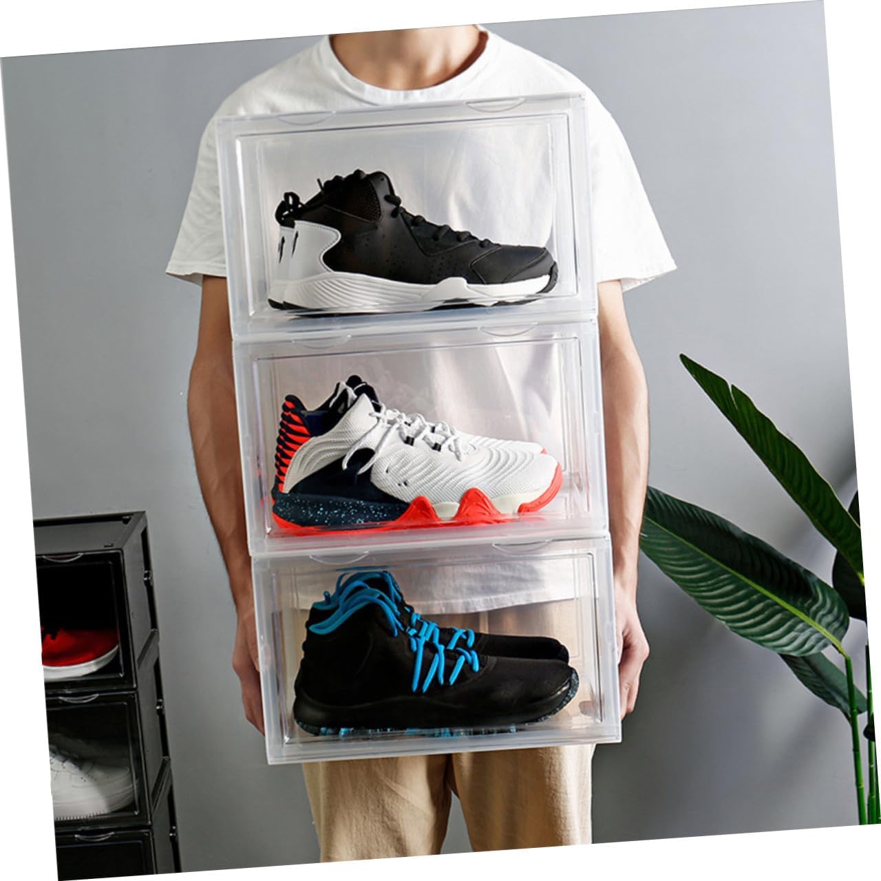 Shoe Box with Dustproof Buckle Lock Stackable Shoe Storage Container for Home Closet Organization for Sneaker and Boot Storage