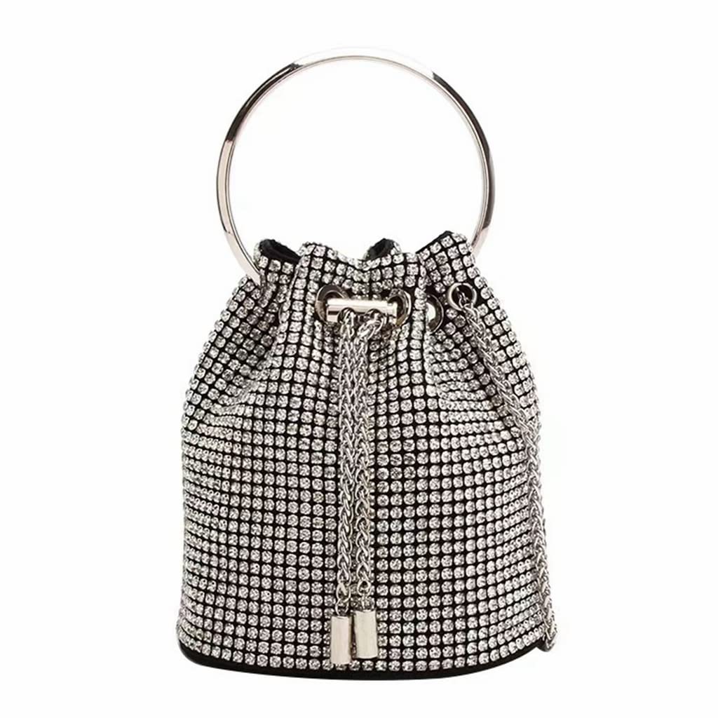 DJBM Women Full Diamonds Bucket Handbag Rhinestone Clutch Purse Evening Clutch for Women Party Prom Cocktail Wedding