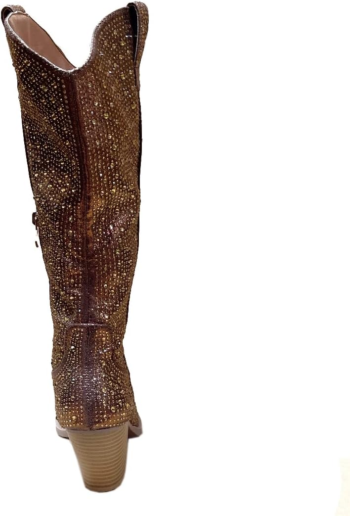 ABSOLEX Women Western Cowgirl Cowboy Pointed Toe Rhinestone Knee High Boots - 第 63/64 張圖片