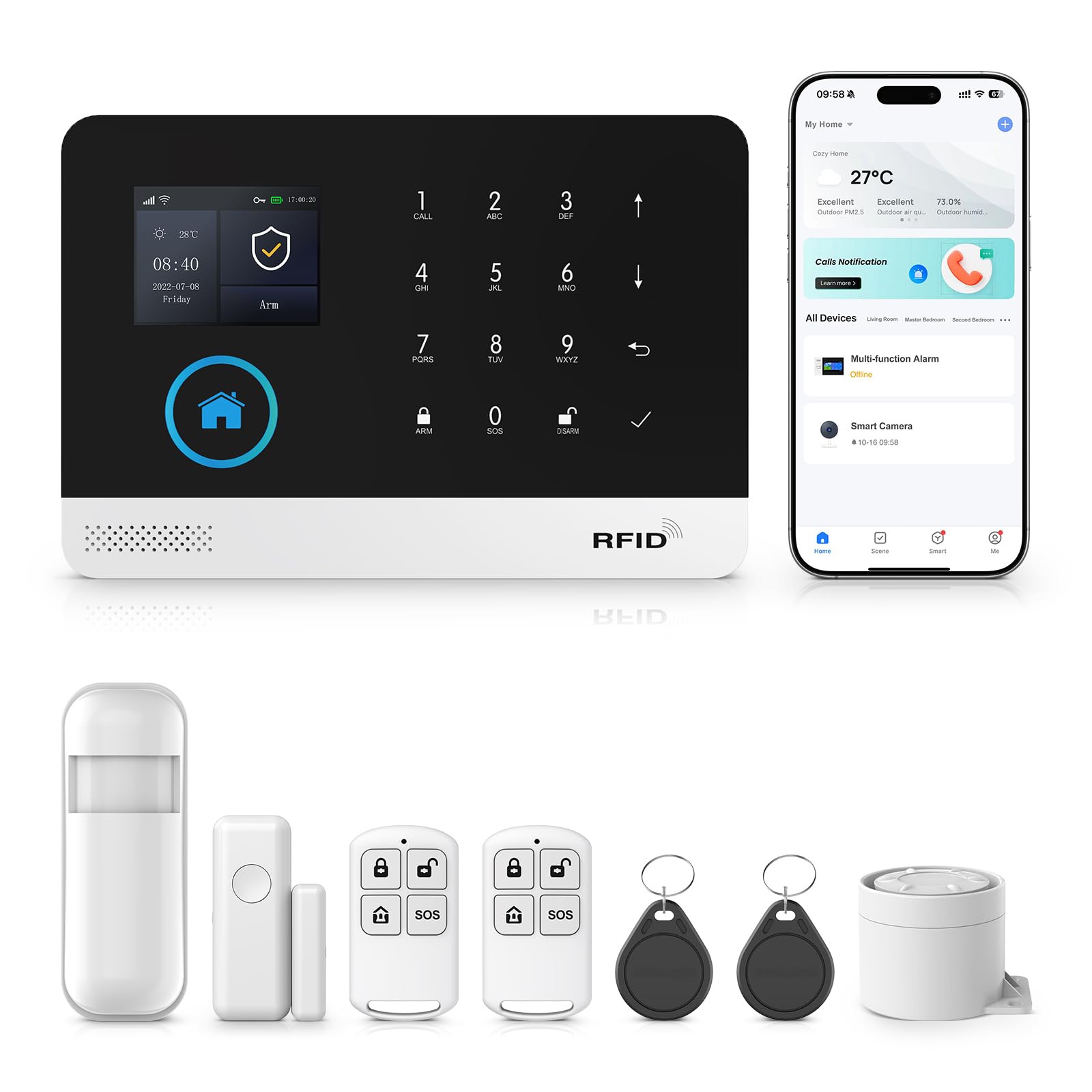 Sistema de Alarma WiFi 4G para la Seguridad del hogar, Alarma inalámbrica para el hogar, Kit de 8 Piezas con Sirena, sensores de Movimiento PIR, mandos a Distancia