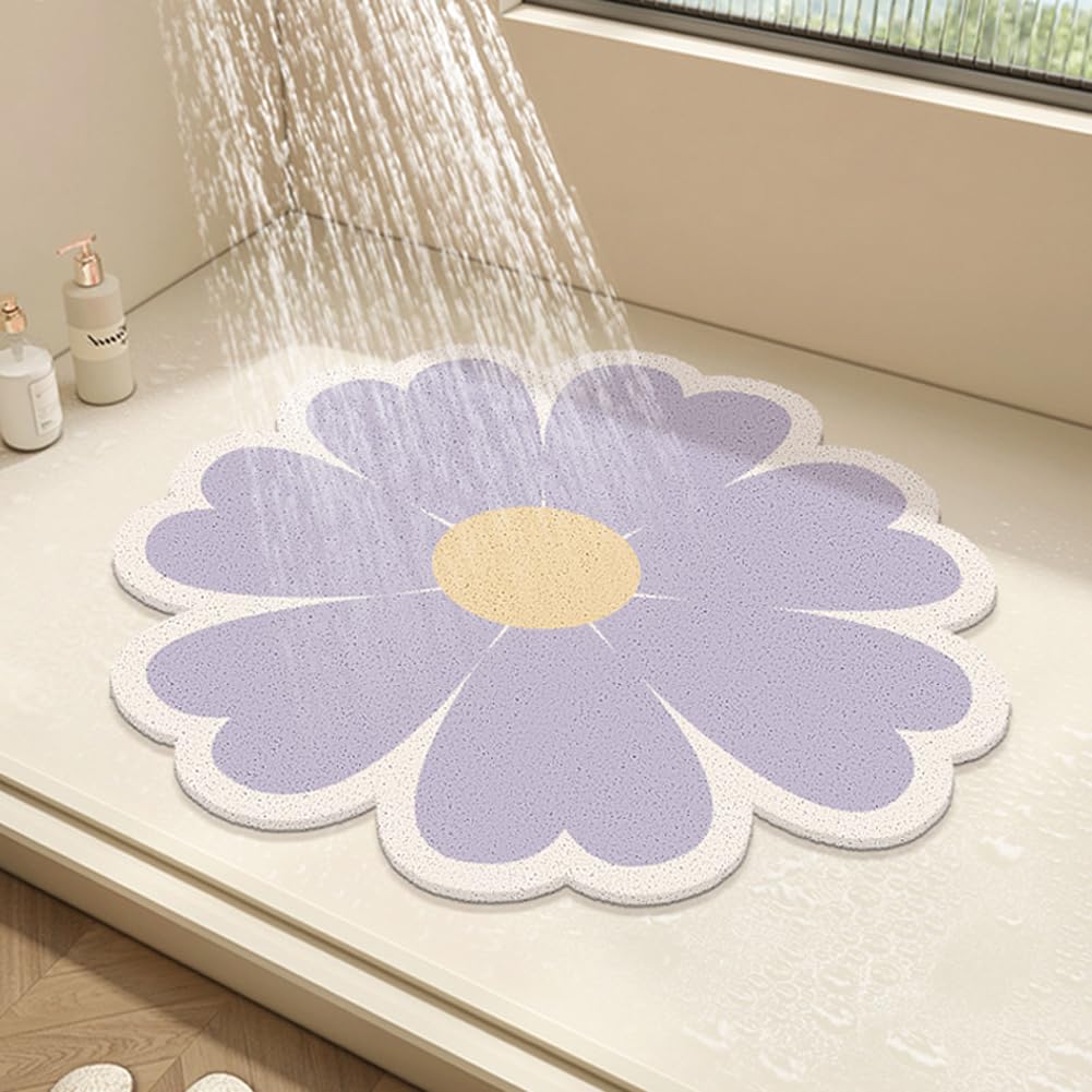 Shijhui Red Round Shower Mat Flower Bath Mat For Inside Shower,Pvc Loofah Bathroom Floor Mat,Non-Slip Bathmat Anti Mould Shower Mat With Drain,Quick Drying (,80X80cm)