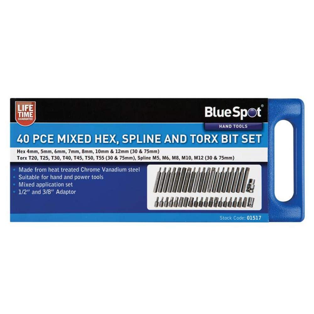 Blue Spot Tools 1517 BlueSpot 40 PCE 1/2" & 3/8" Mixed Hex, Spline and Torx Bit Set, Silver, Set of 40 Pieces - Image 2