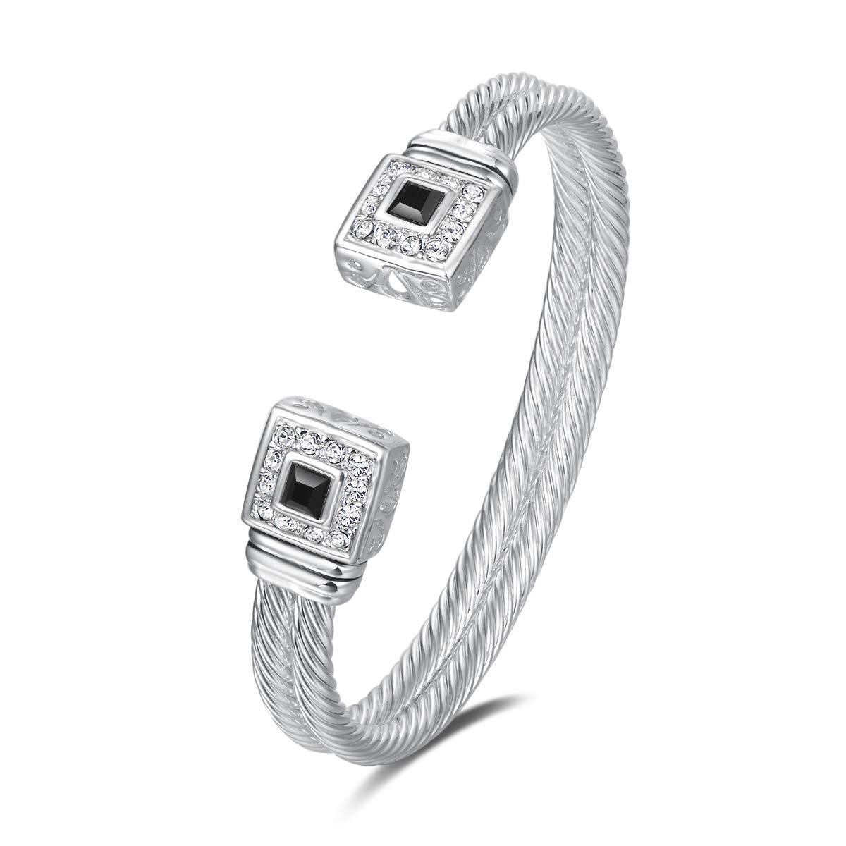 UNY Designer Inspired Jewelry Double Cable Wire Square CZ Antique Bangle Elegant Beautiful