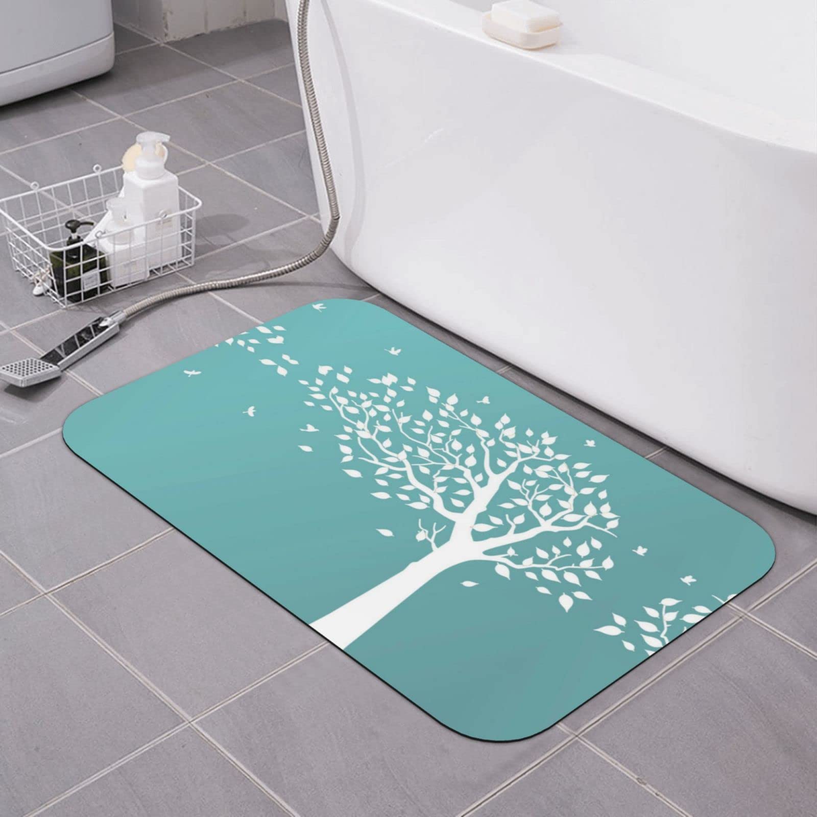 Grand tapis de bain cerisier anti glissade en terre de diatomée