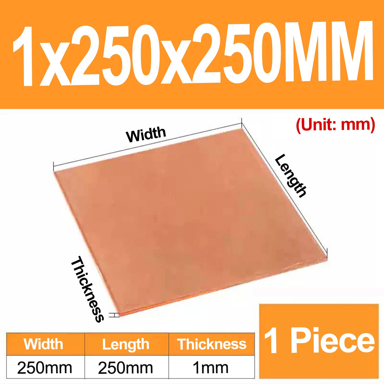 Dxcaicc Lamina di Rame Lavorabile T2 Rame Rosso Scaglie Spessore 1mm Quadrata Piana Trasferisce Il Calore Elettrico in Modo Efficiente Metallico per Artigianato,250x250mm | Alta Qualità, Spessore Uniforme, Liscia Per Più Progetti, Progetti Elettrici Affid