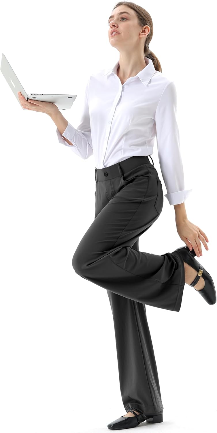 Dress Pants Business Casual Straight Leg Work Pants Pull On Office Trousers for Women - Image 5
