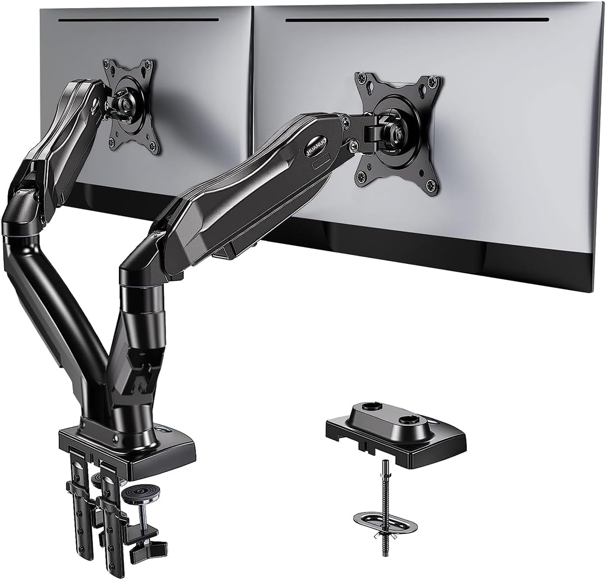 HUANUO Dual Monitor Stand - Full Adjustable Monitor Desk Mount Swivel Vesa Bracket with C Clamp