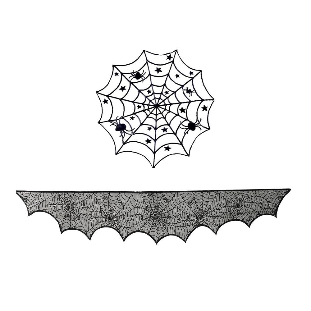 CTRLZS Halloween Tablecloth Spider Web Fireplace Towel Spider Table Runner Lampshade Halloween Decoration Set B
