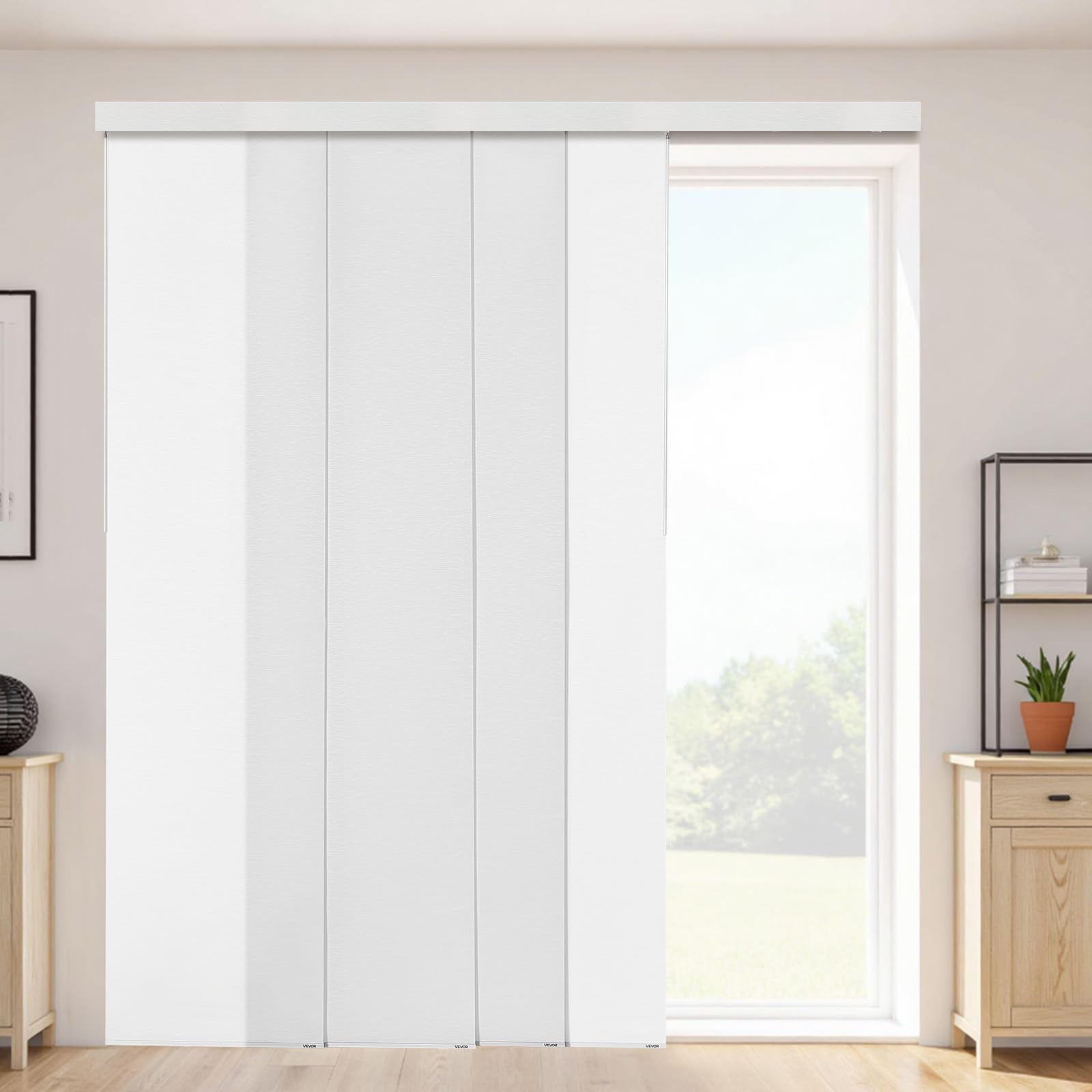 VEVOR Store à Panneaux sur Rail Extensible 116-218 cm de Largeur, Panneau Japonais Vertical Ajustable jusqu'à 243 cm de Hauteur, pour Portes Coulissantes, Séparation de Pièce, Fenêtres, Blanc