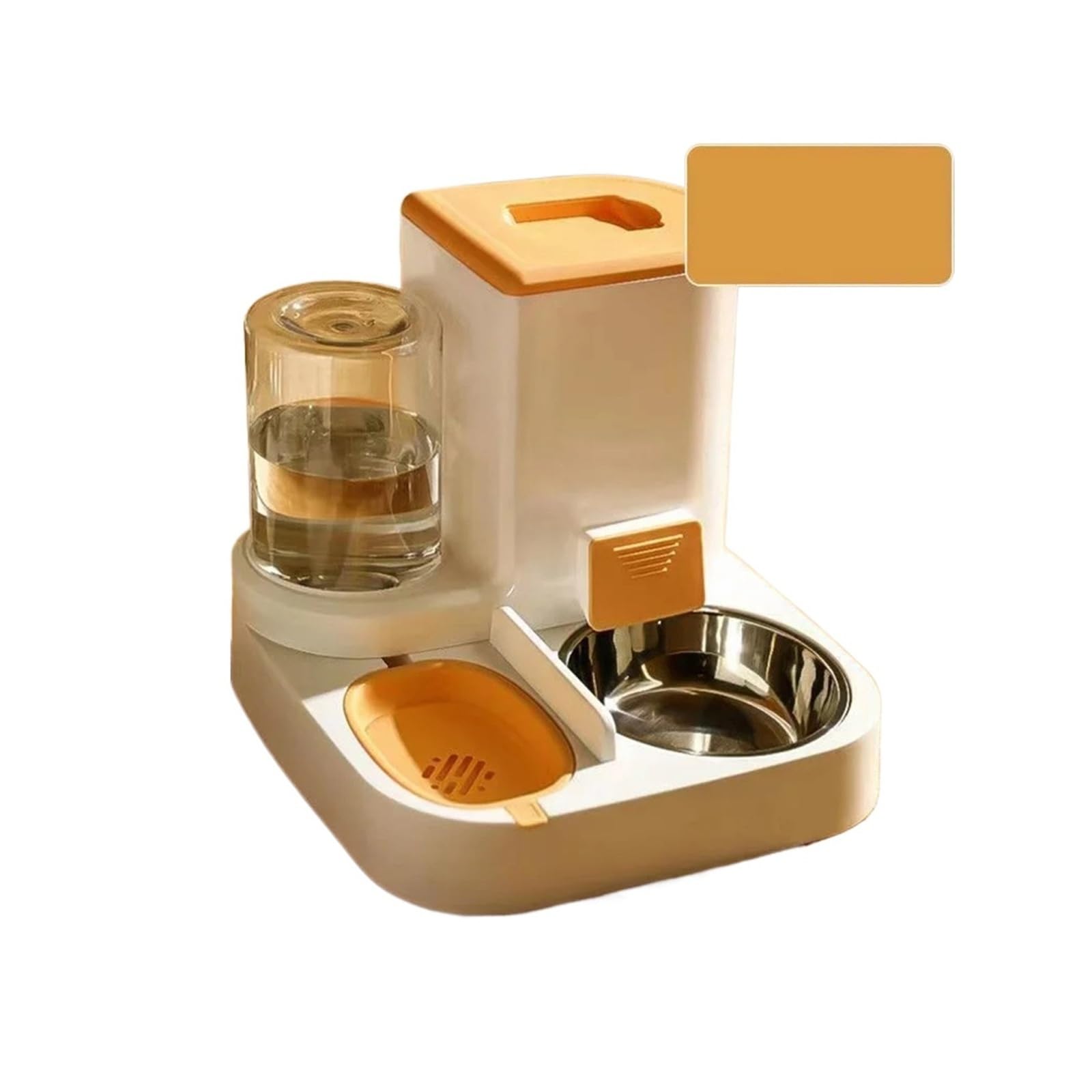 FGJsfhrDTU Auto Food Dispenser Drinking Bowl, Dry Wet Separation Pet Supplies(Yellow steel bowl)