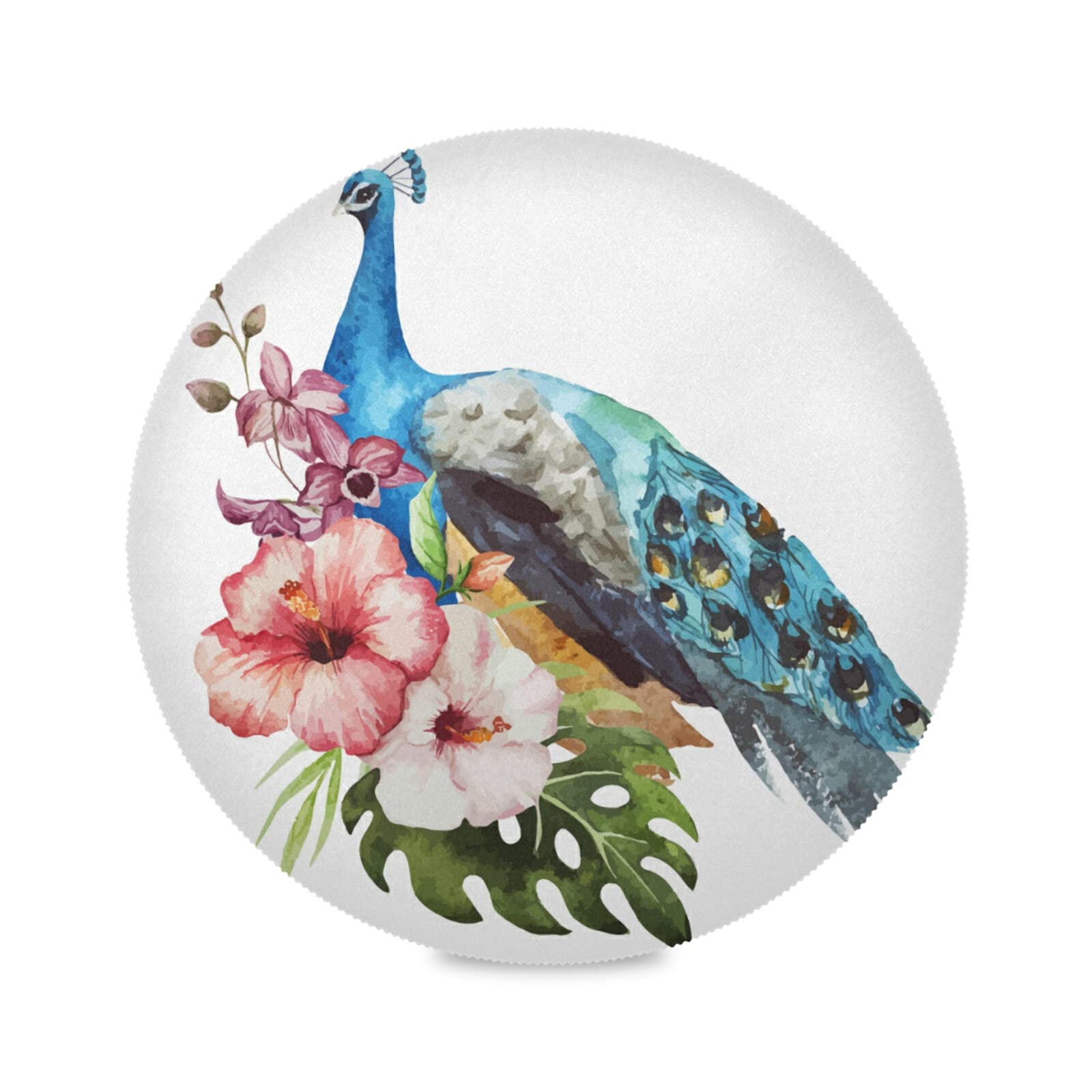 Vnurnrn Picture Peacock Bird Flower Floral Round Placemats Stain Heat Resistant Table Mats For Dining Dinner Party(Set Of 4)