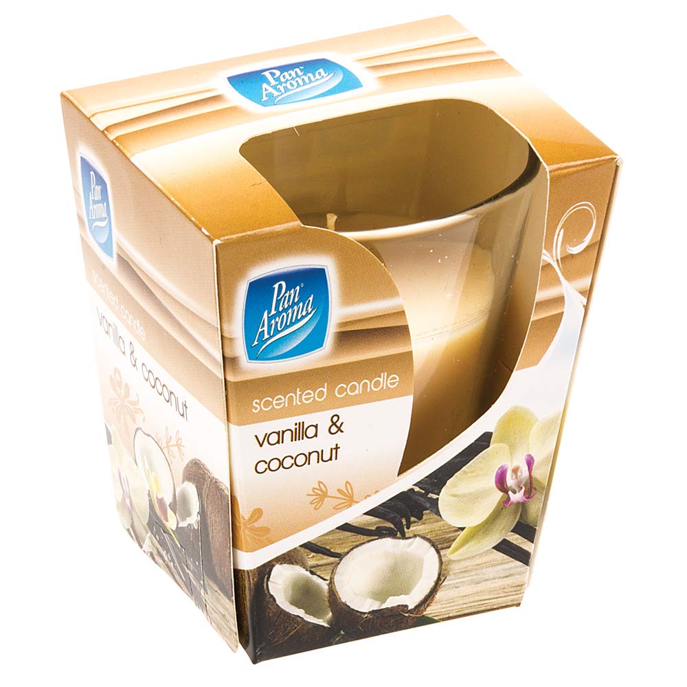 White Pan Aroma Scented Candle - Vanilla & Coconut - Fragrance Fragranced Scent Smell Smelly,