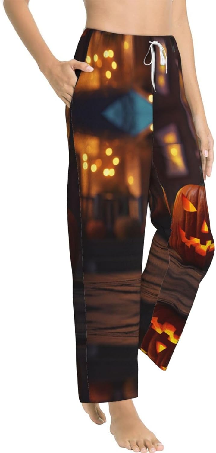 Halloween With Pumpkins Print Cozy Women'S Flannel Pajama Pants,Perfect For Christmas And Everyday Comfort